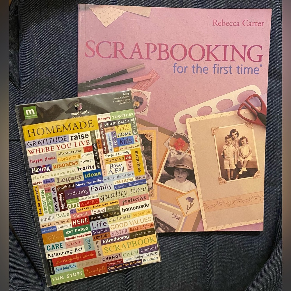 SCRAPBOOKING for the first time Book; Word fetti stickers (114 count); NWT.